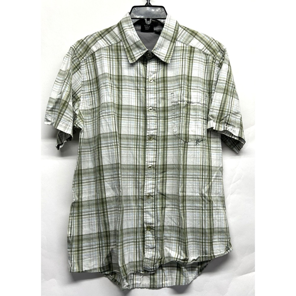 Kavu Men's Medium Green Plaid Cotton Short Sleeve Shirt (G3)